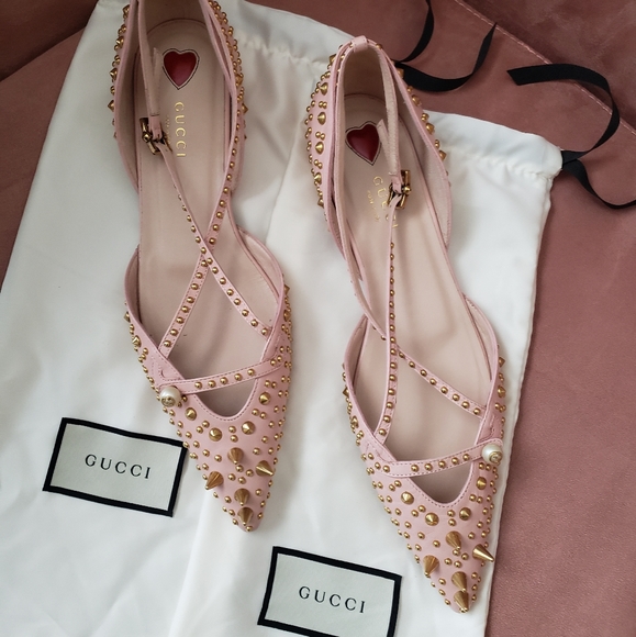 GUCCI Malaga Kid Studded Pointed Toe Unia Flats - Picture 10 of 16